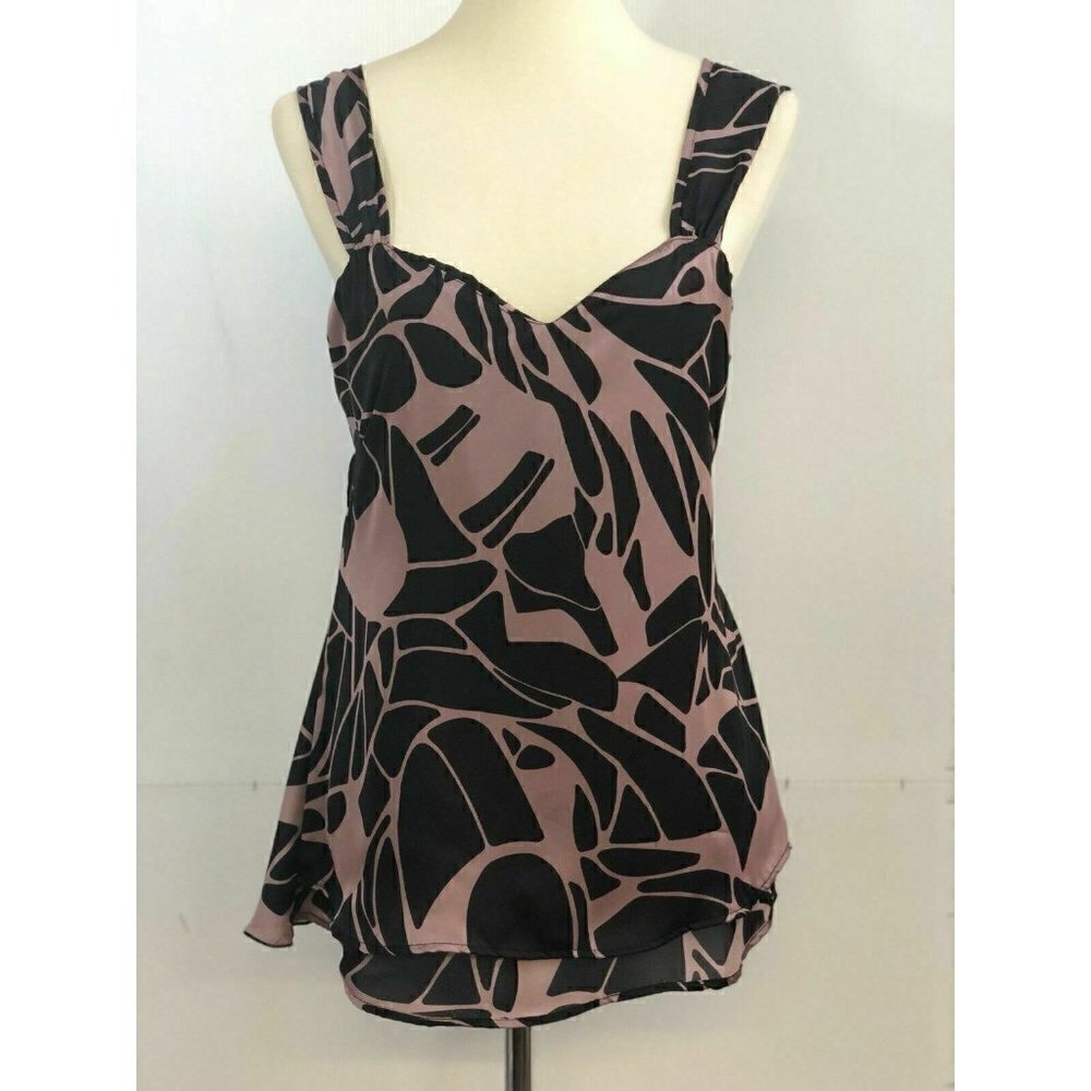 Wilster Women's New Purple Black Cut out Satin Printed Top Size M - Picture 4 of 8